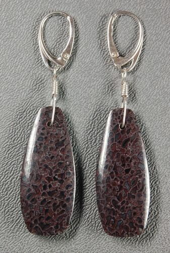 Dark, Spiderweb, Agatized Dinosaur Bone (Gembone) Earrings #84746